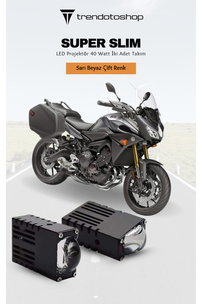 C9 Super Slim Led Projektör Sarı Beyaz 40 W Motosiklet Sis Far Takımı