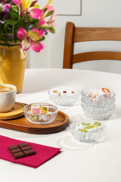 Porsima Elif 6lı Kahve Yanı Lokumluk Sunumluk Cam Mini Ikramlık Şekerlik Reçe...