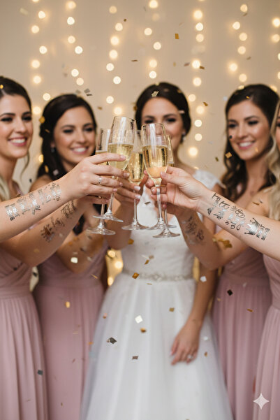Deniz Party Store Gümüş 2 adet bride 10 adet team bride dövme seti 12 li