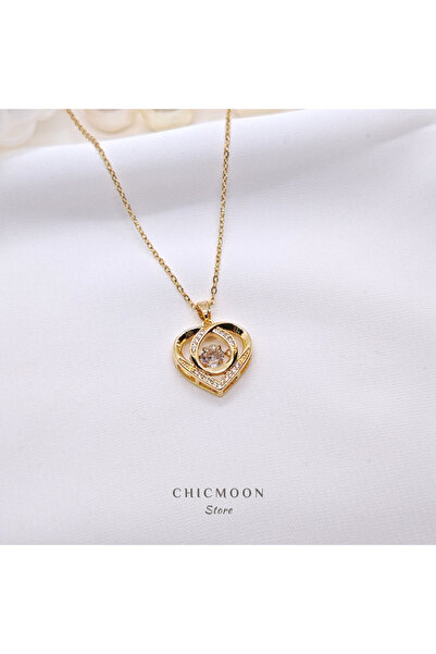 CHICMOON STORE Steel gold color zircon stone knot heart necklace