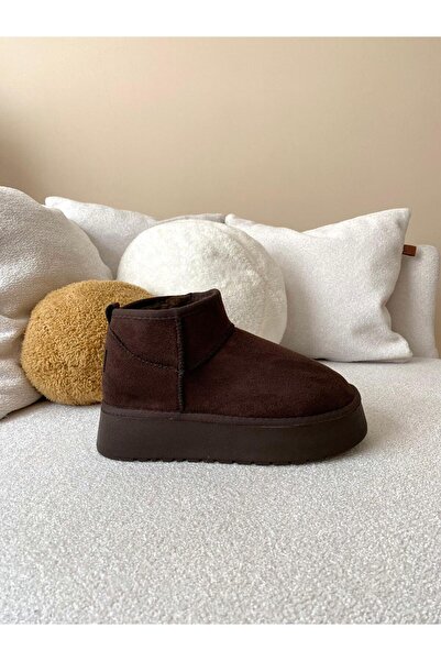 Büşra Sultan Ayakkabı & Çanta Kahverengi İçi Peluş Kürklü Kalın Taban Kısa Bot