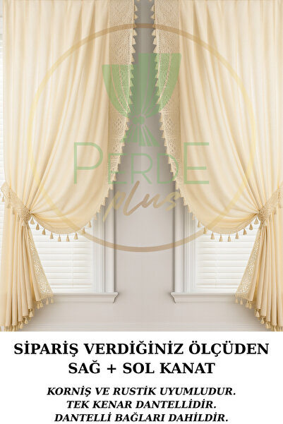 Perdeplus Lace and Tassel Backdrop Curtain 2 Panels (Right - Left), Double Panel, Rustic & Cornice Compatible