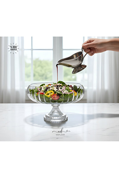 Akden Kristal Crystal Cutting Round Tableware Presentation Glass Bowl