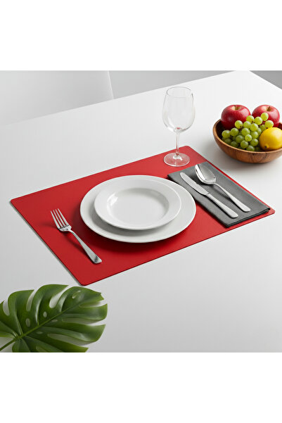 Grand Fine Art 2 Adet Kırmızı Deri Amerikan Servis Supla Dikdörtgen 33x44-Kolay Silinebilir Supla