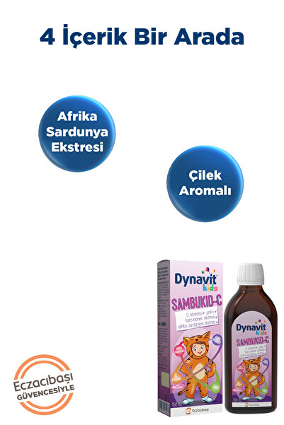 Dynavit Kids Sambukid-C Şurup 150 mL - Bağışıklık - Çocuklar için Kara Mürver, C Vitamini, Afrika Sardunyası