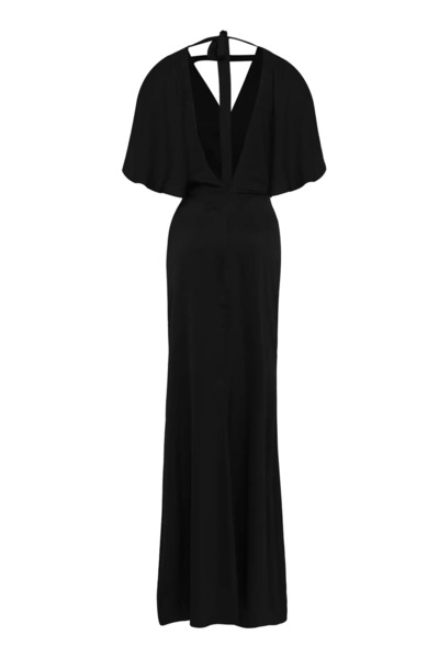 Keikei Siyah saten kısa kol uzun elbise