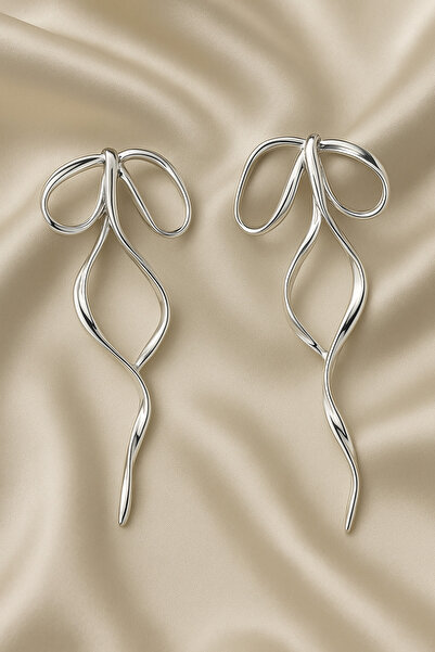 MELENY Silver Fiyonk Metal Uzun Sallantılı Küpe
