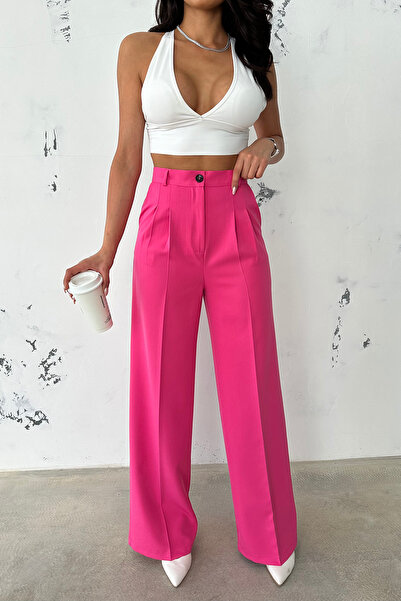 Ortaya Çık Pink Pleated Fabric Palazzo Trousers