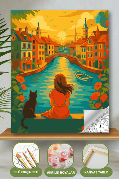 hediye hobim Sayılarla Boyama Ahşap Çerçeveli Kasnaklı Tuval Seti Fırça Boya ...