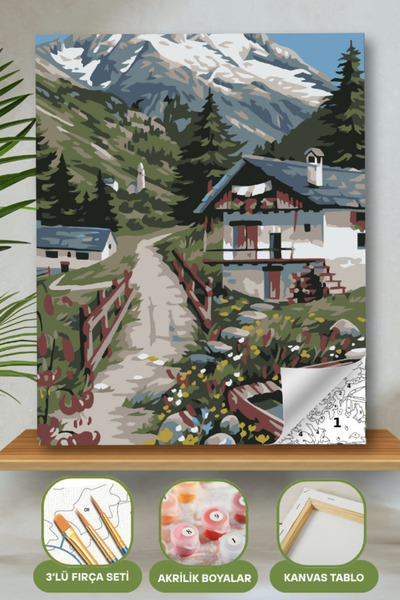 hediye hobim Sayılarla Boyama Ahşap Çerçeveli Kasnaklı Tuval Seti Fırça Boya ...