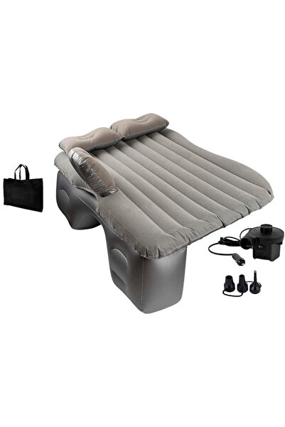 AutoFamily مرتبة هوائية فاخرة قابلة للنفخ للسيارة من AUTO FAMILY مع دعم للمقعد الخلفي ومضخة باللون الرمادي