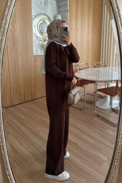 Ka Hijab Σετ Mercerized με λάμψη - Καφέ