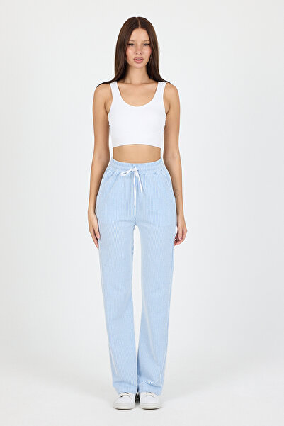 Miyalon Kadın Su Yolu Çizgili Lastikli Bol Paça Pantolon Eşofman Altı – Yazlık Rahat Stil ve Günlük Şıklık