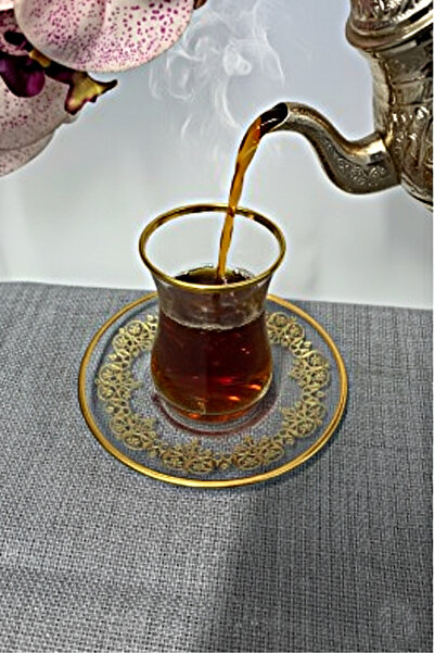 DECOSTYLE Paşebahçe İrem 42451 132 cc Mat Gold Desenli 12 Parça Çay Takımı