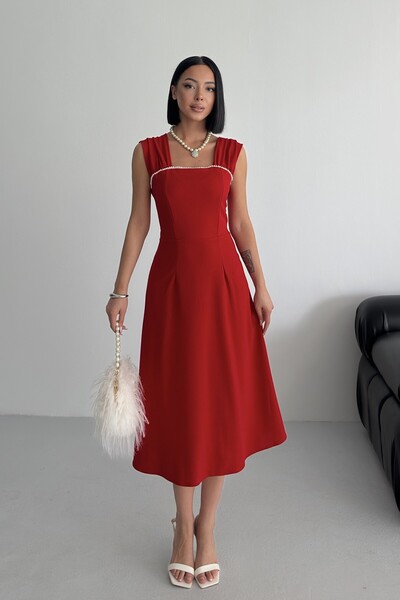 ALFUDO Moda Collection Rochie midi roșie cu design special și detalii fine