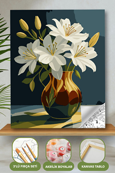 hediye hobim Sayılarla Boyama Ahşap Çerçeveli Kasnaklı Tuval Seti Fırça Boya ...