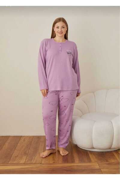 Eyfuze Γυναικεία Σετ Πιτζάμες με μακρυμάνικο γιακά με κουμπιά με κέντημα με καμπύλες