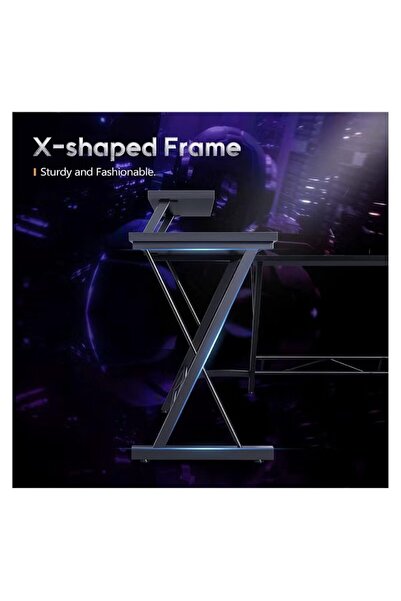 EGG L-Shaped Gaming Table, Home Gaming Desk, Writing Workstation, Black 130x46x75cm