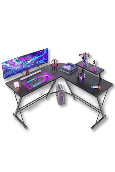EGG L-Shaped Gaming Table, Home Gaming Desk, Writing Workstation, Black 130x46x75cm