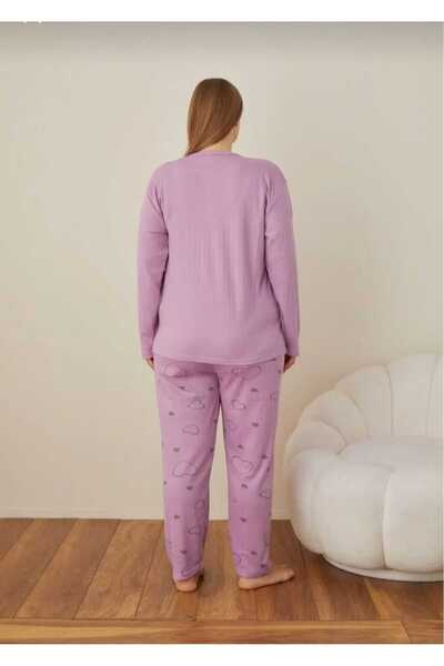 Eyfuze Γυναικεία Σετ Πιτζάμες με μακρυμάνικο γιακά με κουμπιά με κέντημα με καμπύλες