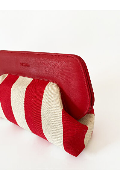 HEYBE'S Heybes Women's Red Line Patterned Canvas Clutch Handbag