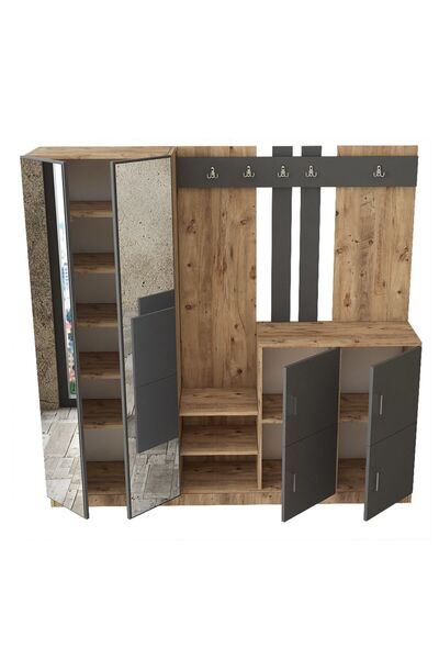 L'occi Concept Belize Aynalı Askılı Vestiyer Portmanto Ayakkabılık Çam-gri