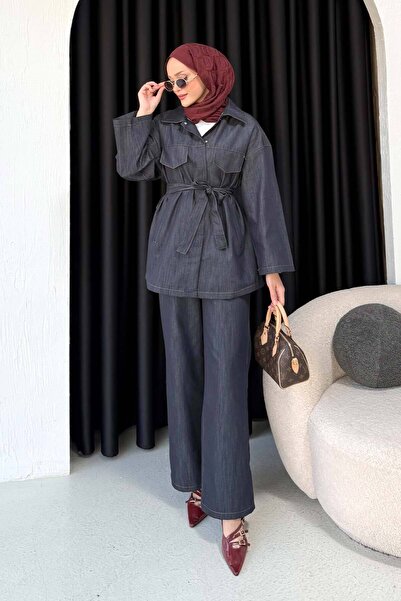 Melike Tatar Kuşaklı Denim Takım 68-6207