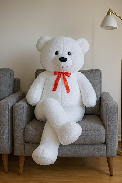 hak-iş oyuncak دمية دب قطيفة بيضاء بطول 150 سم - لعبة دب عملاقة