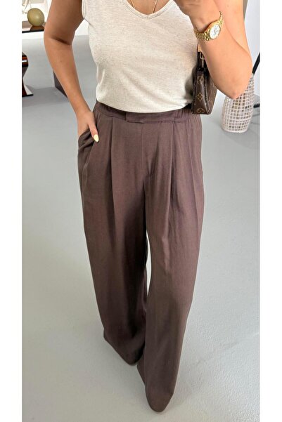 Sezgi Tekin Бел Ластіклі Пілісе Детай Каве Кетен Палаццо Пантолон