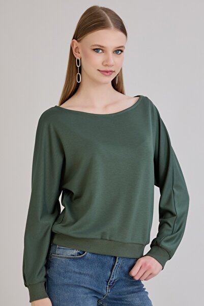 Sortie Fusta cu mâneci pentru femei tricotaj cu striații Guler larg Culoare k...