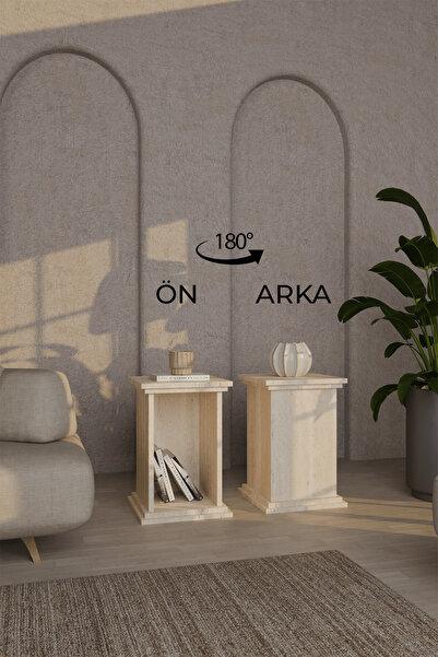 webotto 8 Artemis Yan Sehpa Kitaplık Modern Yeni Nesil Sütun Sehpa Traverten Desen wbt515