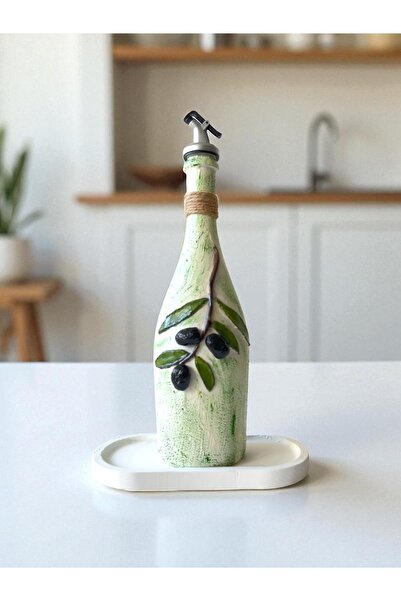Mes Reves وعاء زيت زيتوني زجاجي مزخرف بنمط غصن الزيتون مصنوع يدويًا من الطين ...