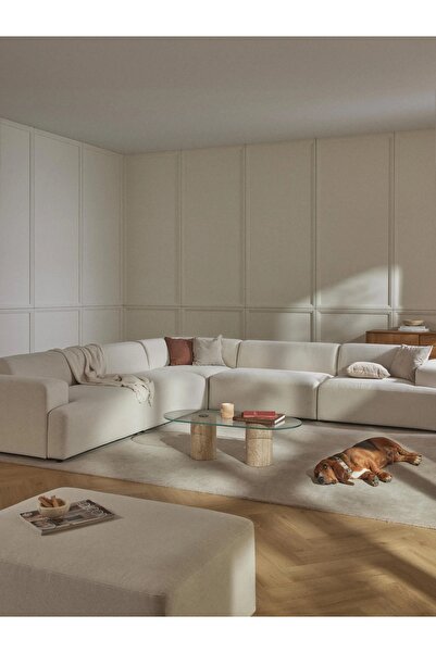 S Home Design Concept Molly 5 Modül Köşe Koltuk, Kırık Beyaz Keten 290x290 cm