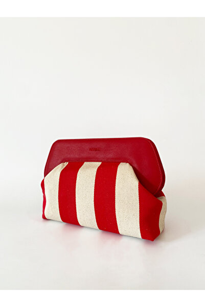 HEYBE'S Heybes Women's Red Line Patterned Canvas Clutch Handbag