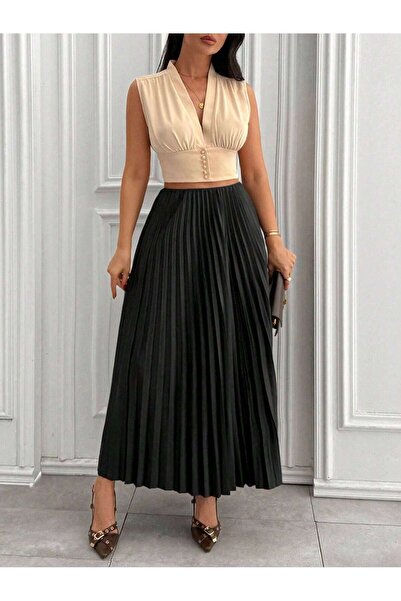 Miyalon Hijab Leather Look Women's Pleated Skirt