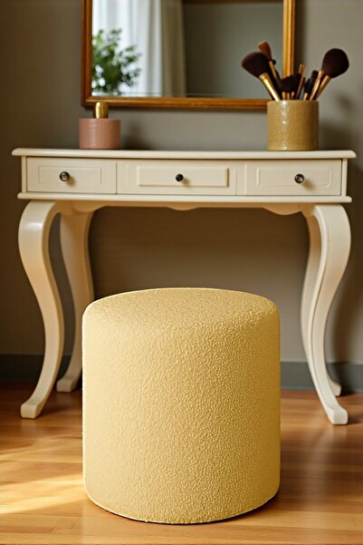 VISIONARIO BELLA Yumuşak Teddy Peluş Kumaş Silindir Puf – Modern Dekoratif Oturma Bench