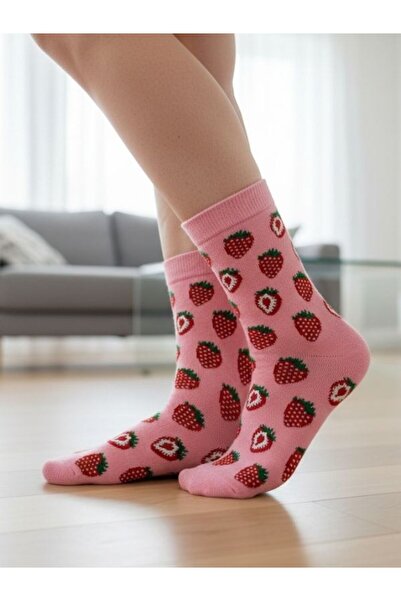 AKSU ÇORAP Pink Strawberry Summer Colorful Design Socket Socks