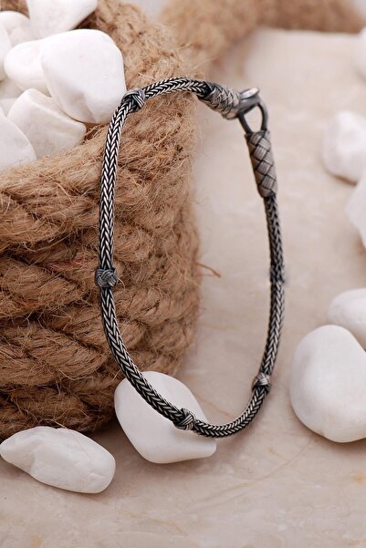 Sümer Telkari Kazaziye İşlemeli 20 Cm Örgü Gümüş Erkek Bileklik 3887