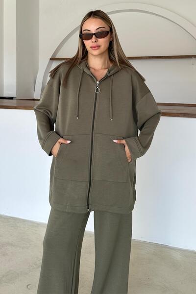 Olcay Premium-Stoff-Sweatpants-Set HAKI 9370-TK