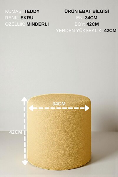 VISIONARIO BELLA Yumuşak Teddy Peluş Kumaş Silindir Puf – Modern Dekoratif Oturma Bench