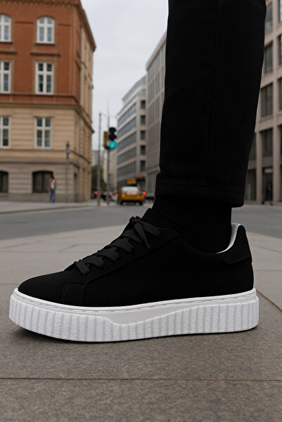 VELORA PARİS "حذاء رياضي رجالي أسود كاجوال بنعل سميك - حذاء رياضي"