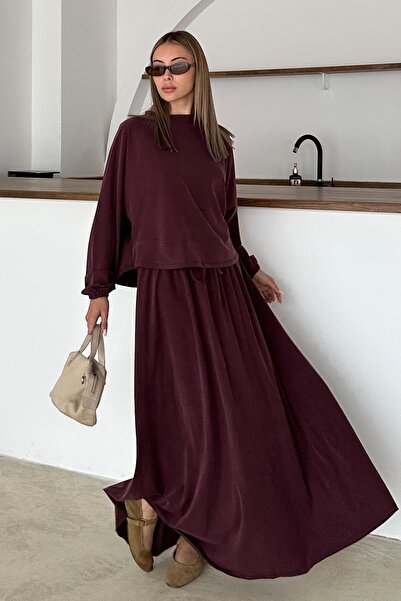 Olcay Sweatrock-Set aus Premium-Stoff mit Rundhalsausschnitt, BORDO 9383-TK