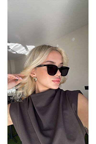 Angel Eyes Geometrik Gold Siyah Kemik Çerçeve Siyah Cam Kadın Güneş Gözlüğü LLT01