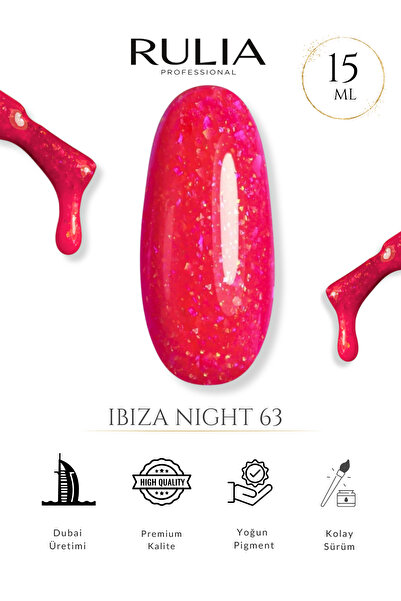 Rulia Professional Rulia Ibiza Night 63 Simli Neon Mercan Rengi Kalıcı Oje 15...