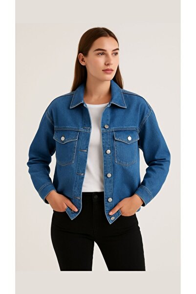 shai Jachetă de blugi pentru femei albastră – Jachetă casual din denim confortabilă și elegantă