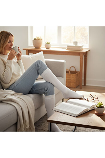 ACSEND Kadın Tozluk Penye Dizlik Çorap Rahat, Esnek, Günlük Spor Bot Çorabı, Basic Model