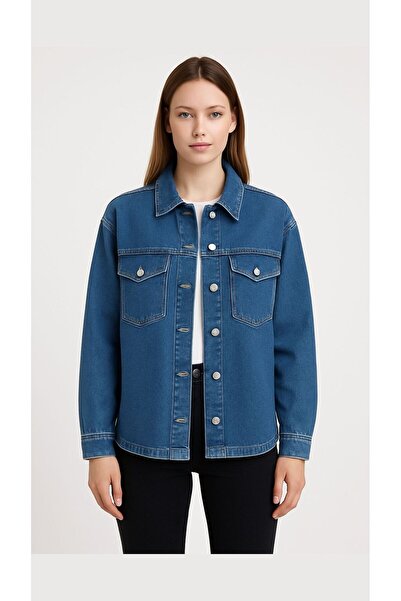 shai Jachetă de blugi pentru femei albastră – Jachetă casual din denim confortabilă și elegantă