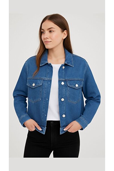 shai Jachetă de blugi pentru femei albastră – Jachetă casual din denim confortabilă și elegantă