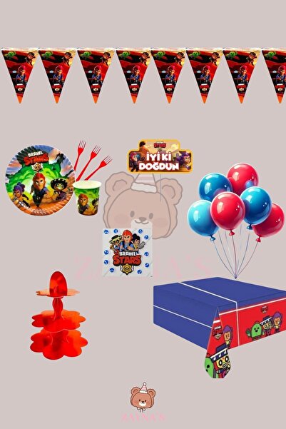 Zayna's Brawl Stars Temalı Erkek Çocuk 8 Kişilik Doğum Günü Parti Seti - Braw...