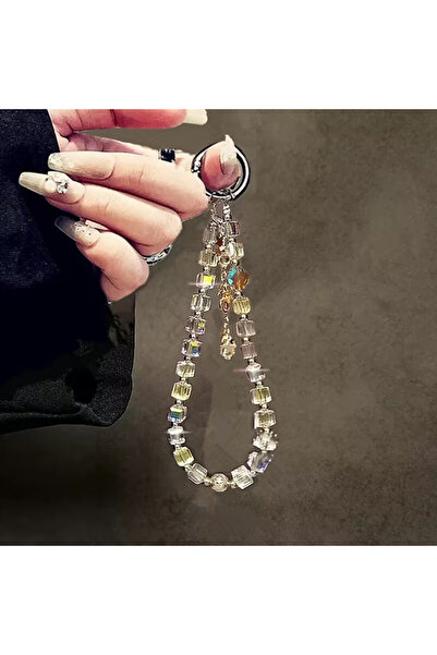 Choice حبل تعليق قصير على المعصم مصنوع من خرز كريستالي فاخر باللون الأبيض مع ...